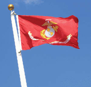 U S Marine flag on white fiberglass flagpole.gif